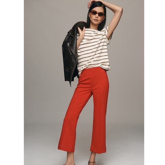 Anthro Maeve The Margot Kick Flare Cropped Trousers in Lipstick Red Edition Sz S - Picture 1 of 11